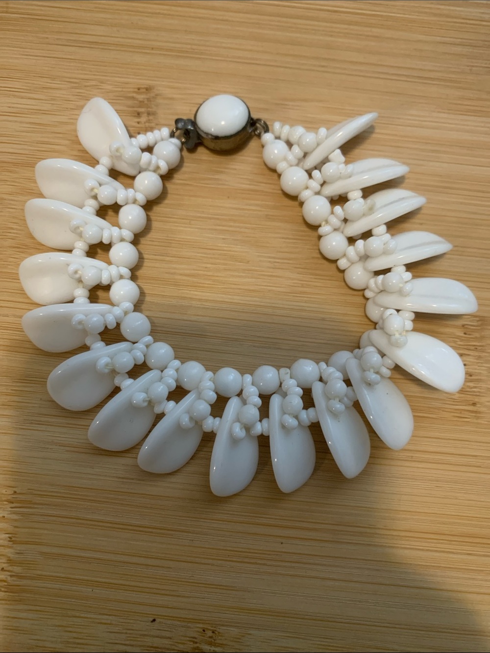 Vintage Germany🇩🇪Milk Glass Teardrop Statement Bracelet